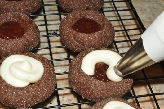 Piping the cream cheese filling