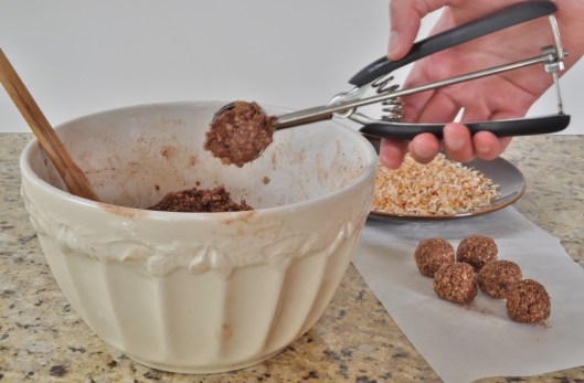 Scooping the chocolate balls