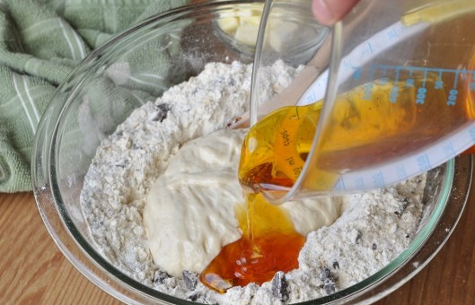 Adding the golden syrup