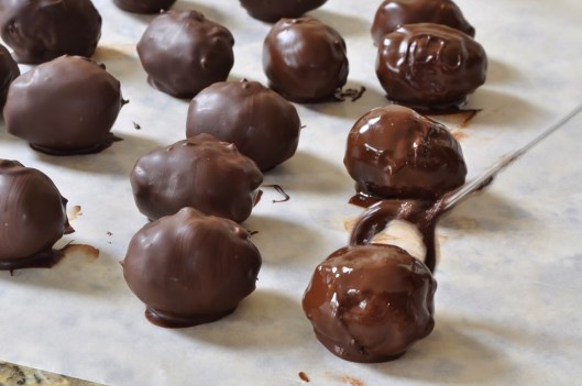 Coconut Easter eggs dipped in chocolate