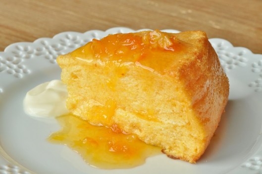 Souffle Cake with Dried Apricot Sauce