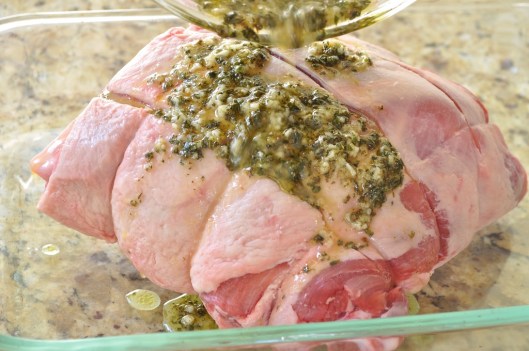 Pour the marinade over the lamb shoulder