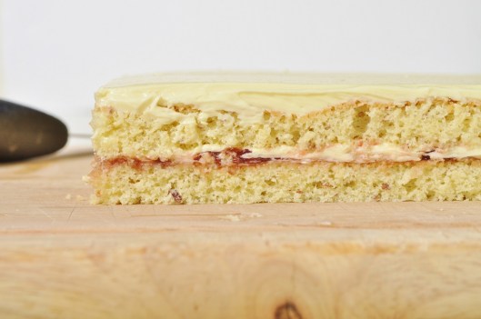 The assembled rose-almond sponge cake