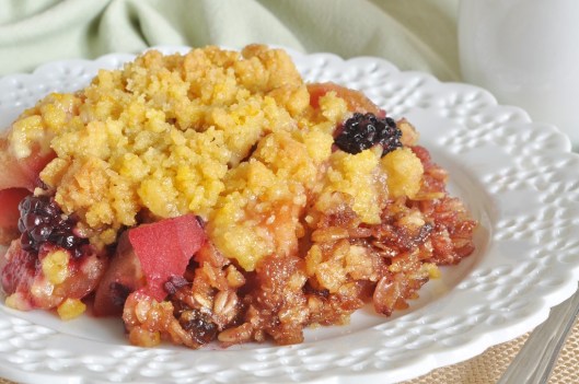 Apple-Blackberry Crumble with Flapjack Base and Orange Crumb Topping
