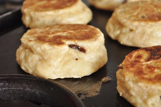 Golden scones baking on the girdle