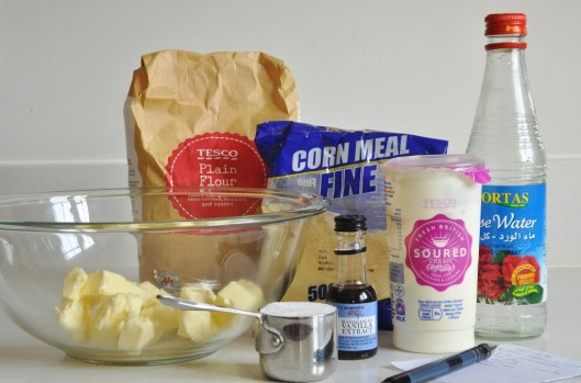 Ingredients for Cornmeal-Rose Shortbreads